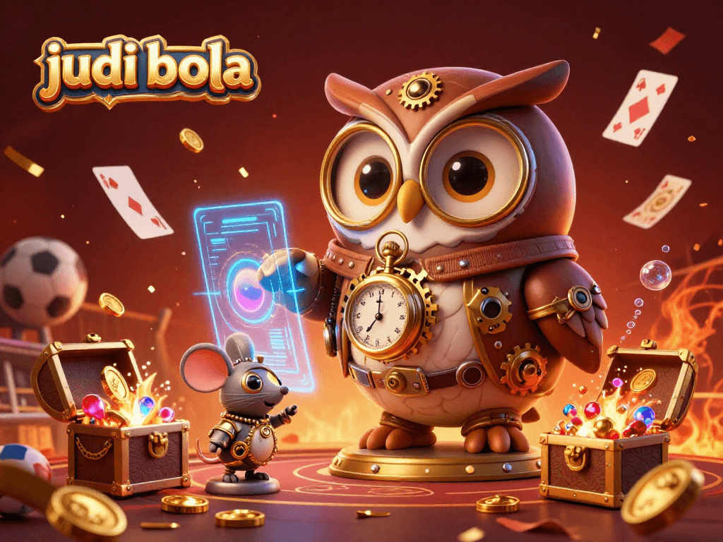 Experience the thrill of judi bola with dynamic sports betting elements and festive illustrations.