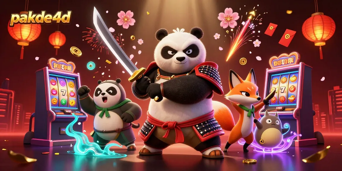 Pakde4d showcases a dynamic casino scene with samurai panda and ninja fox amidst casino action.