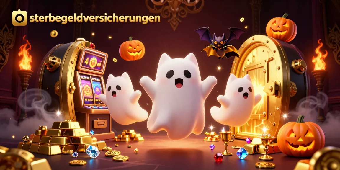 Engage with sterbegeld-versicherungen as a friendly ghost cat and bat explore a vibrant casino scene.