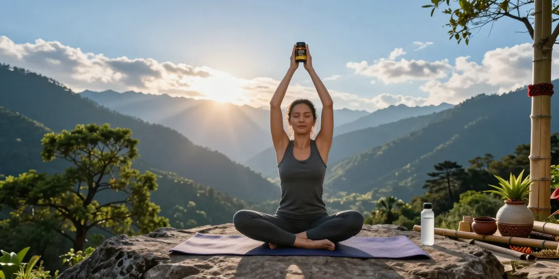 Rejuvenating wellness scene featuring Pure Shilajit Australia in a serene Himalayan landscape.
