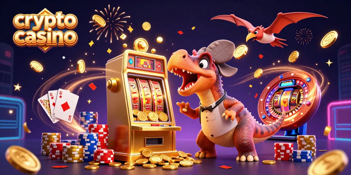 Le casino crypto où un pachycéphales frappe une machine à sous dorée, attrapant des pièces d'or en jet.