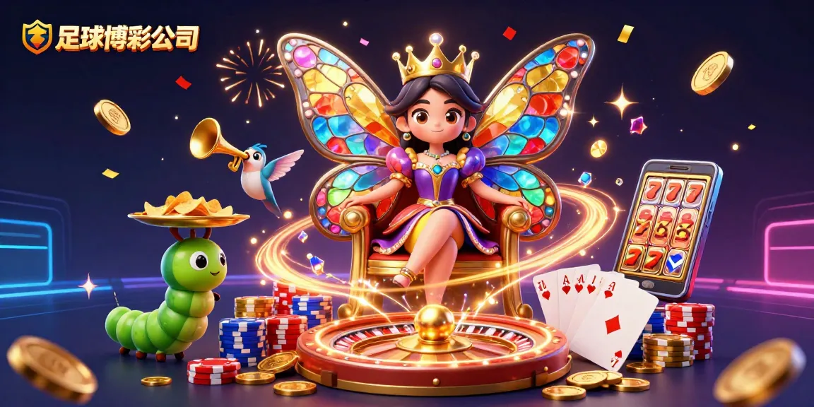足球博彩公司於華麗場景中，展現絢麗的蝴蝶女王與富貴裝飾。