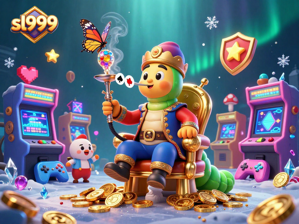 Menghadirkan pengalaman bermain slot sl999 dengan simbol poker yang menakjubkan di latar belakang permainan 3D berbentuk arcade.