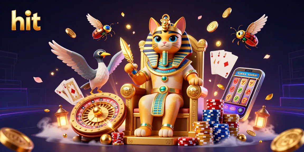 Hit big at the casino with golden coins cascading around the pharaoh cat and ibis scribe.