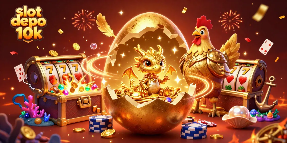 Experience thrilling moments at slot depo 10k, with golden dragon and vibrant casino elements.