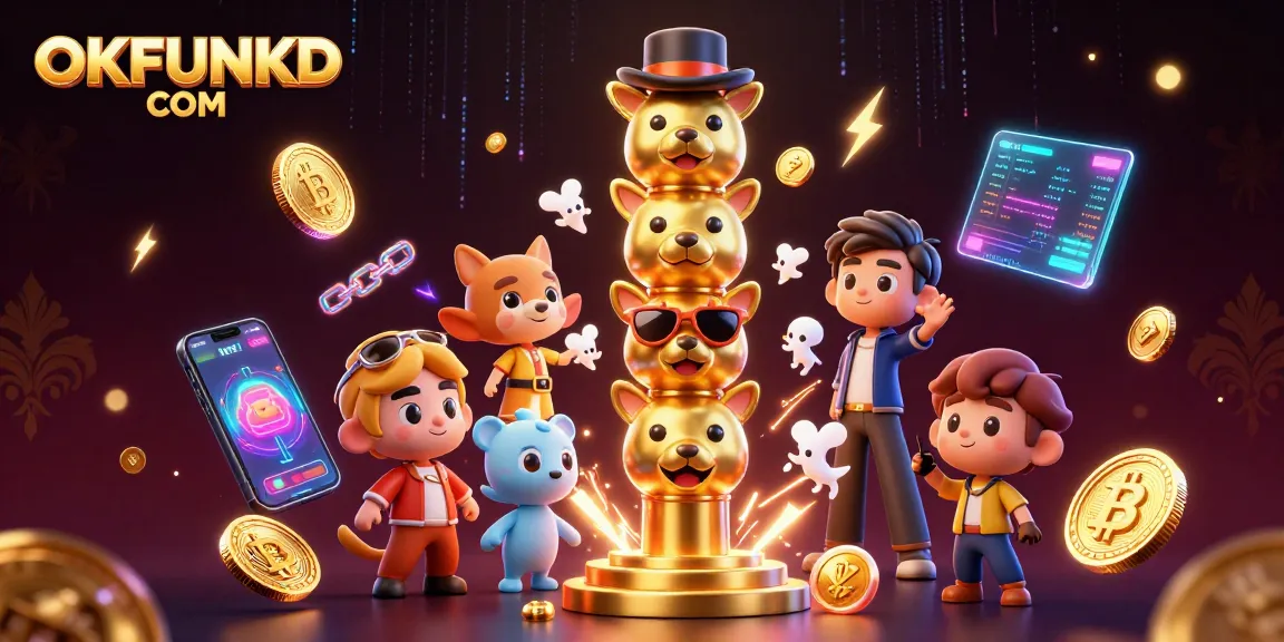 Experience thrilling gameplay at OKFUNKD COM with interactive 3D illustrations showcasing vibrant casino elements.