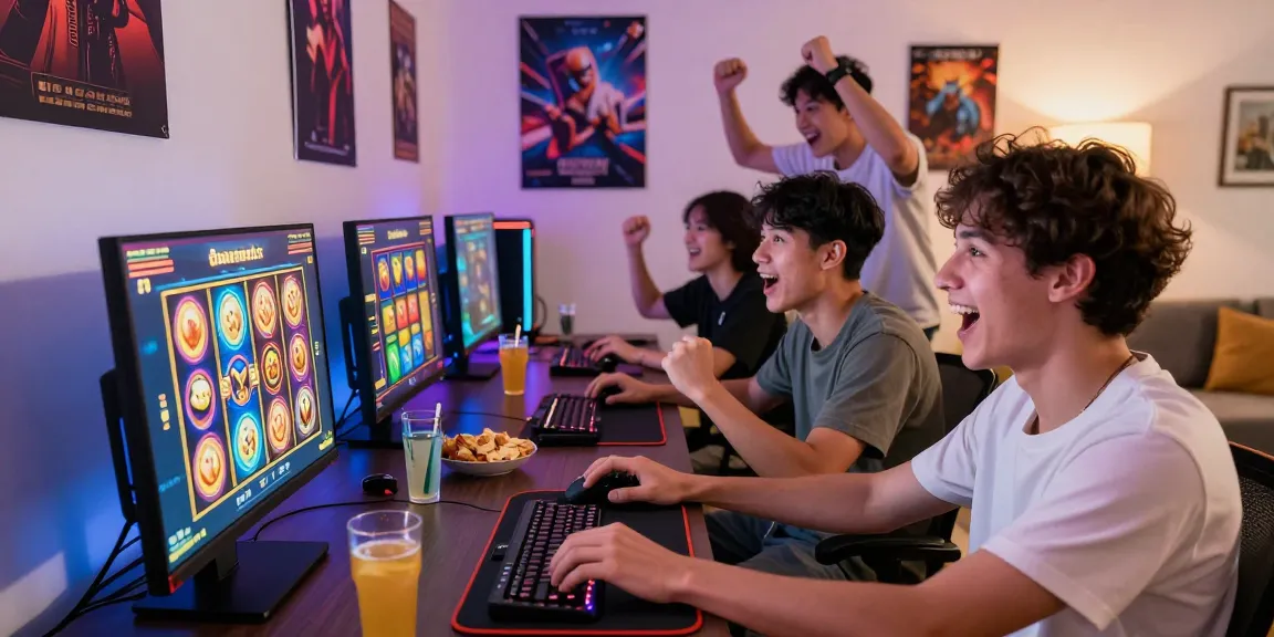 Enthusiastic players celebrating a jackpot on slot gacor online gaming platform.