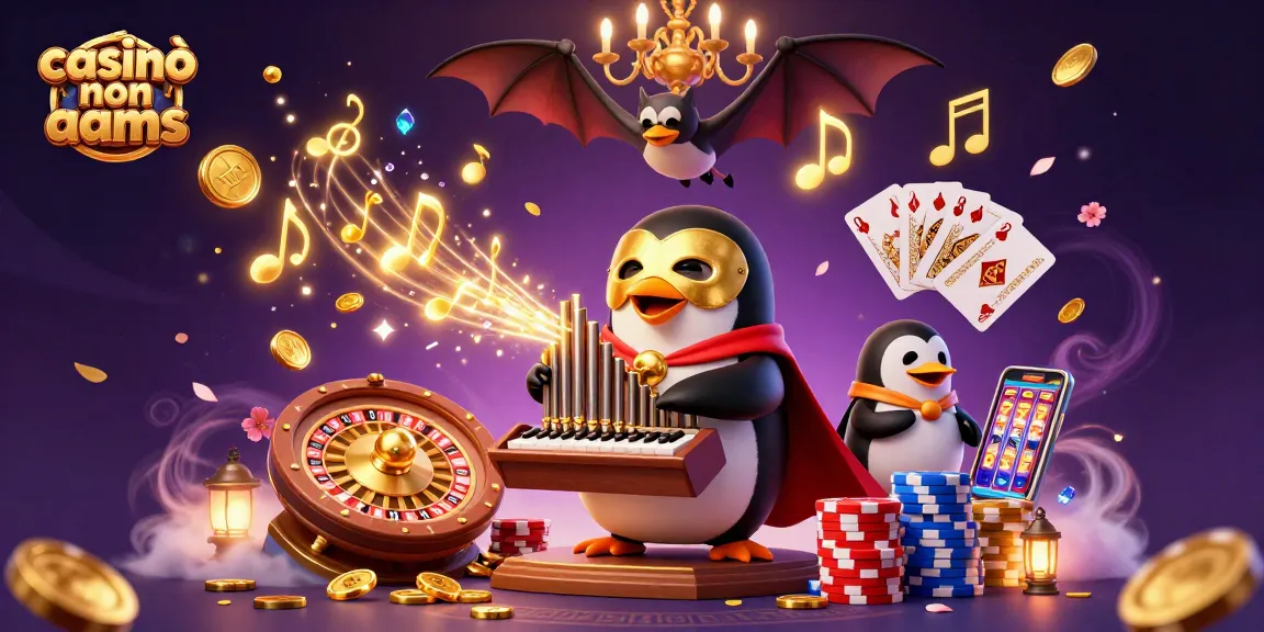Giochi emozionanti nei casinò non AAMS con un pinguino operistico e monete d'oro volanti.