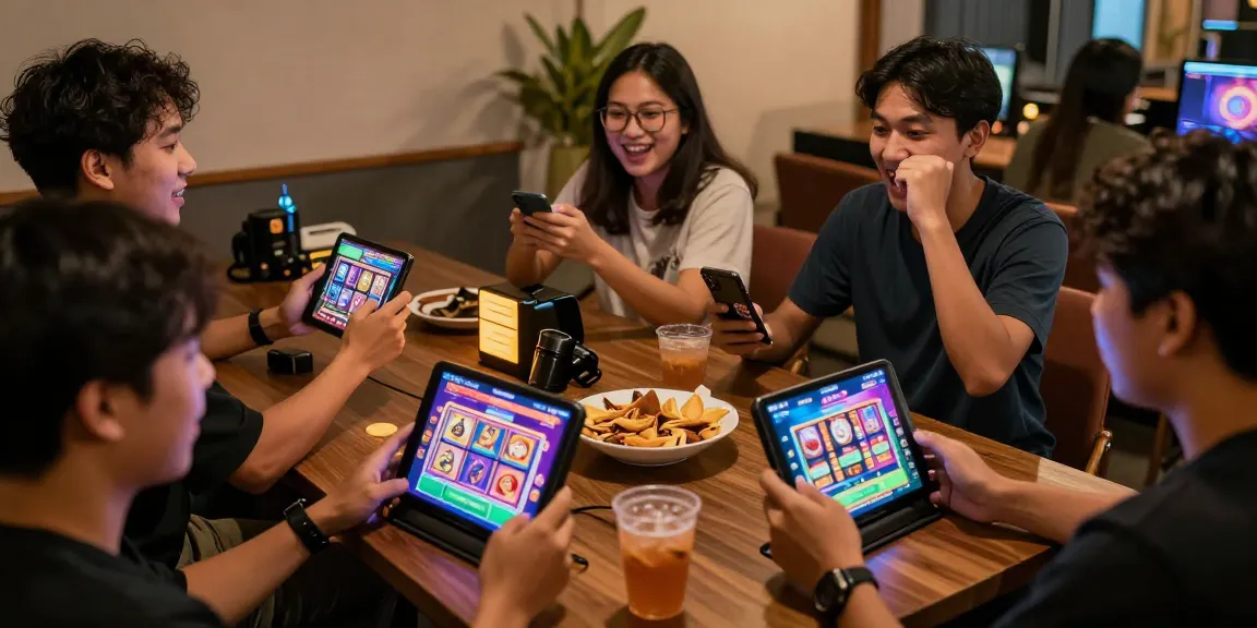 Excited players enjoying deposit pulsa tanpa potongan while playing slot games on their mobile devices