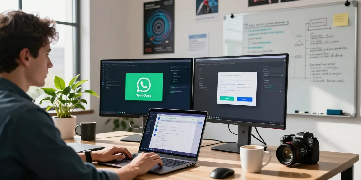 OpenClaw AI showcased in a modern tech workspace, featuring a developer focused on multiple monitors with messaging integrations.