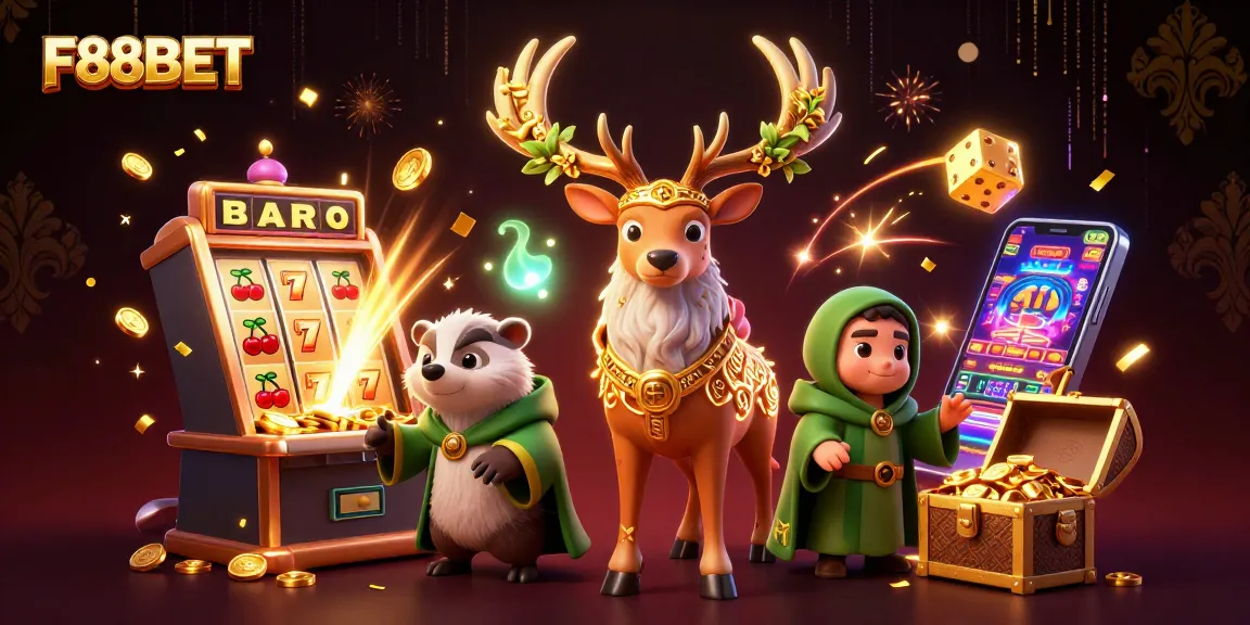 Experience thrilling slots and jackpots at F88BET with vibrant characters and casino elements.