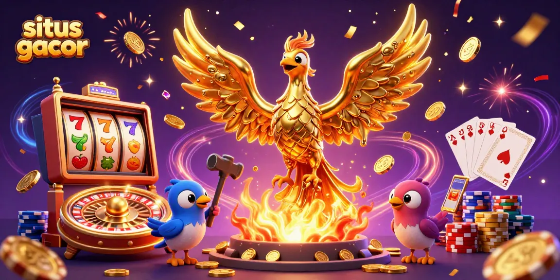 Experience winning thrills with situs gacor as golden phoenix emerges in a vibrant casino scene.