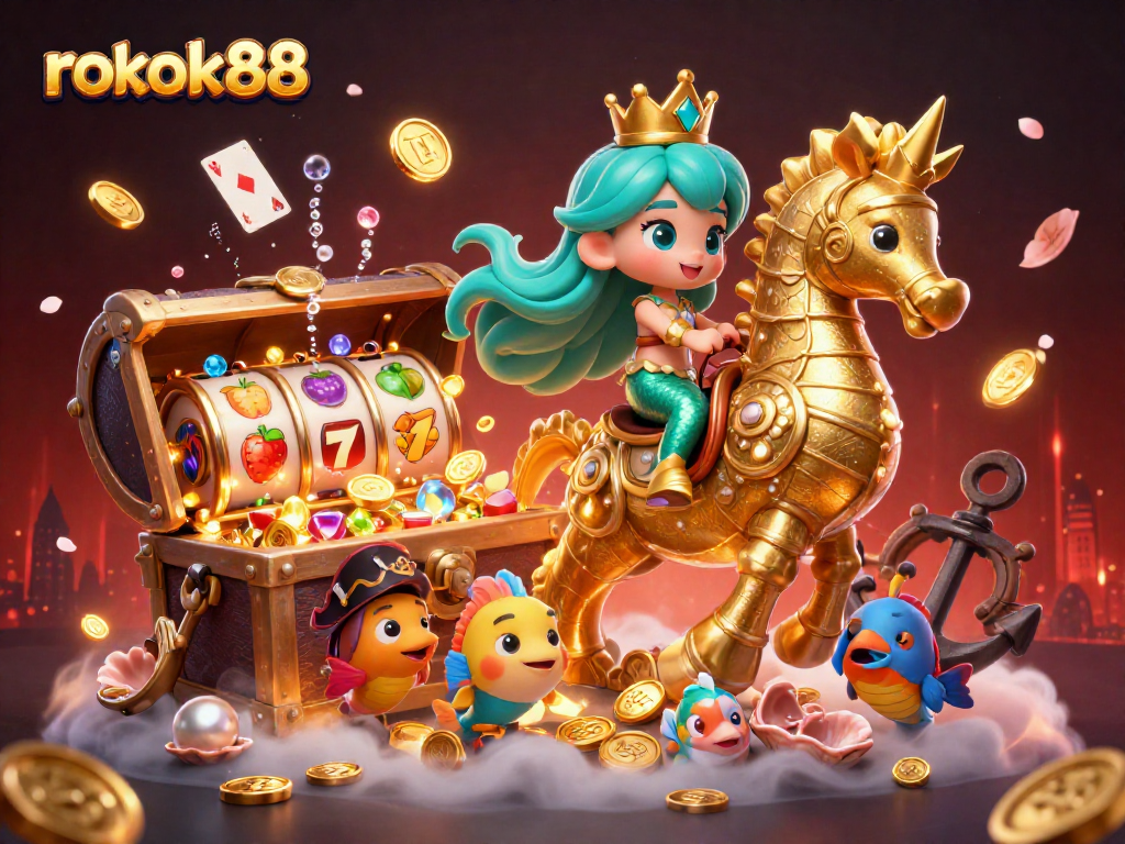 Engage with rokok88's vibrant casino world featuring mermaid players and treasure-rich gaming.