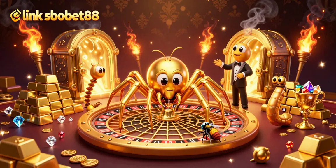Experience exciting bets at link sbobet88 with a golden spider and thrilling casino elements.