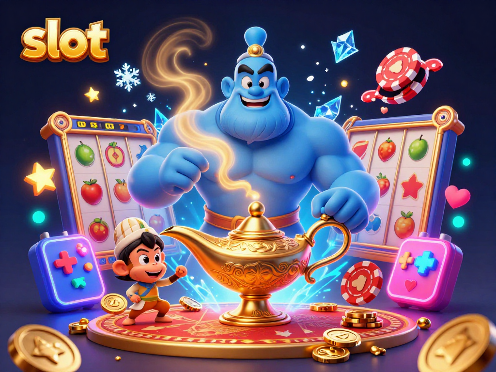 Experience thrilling slot gameplay with vibrant 3D visuals and magical elements in this epic casino scene.