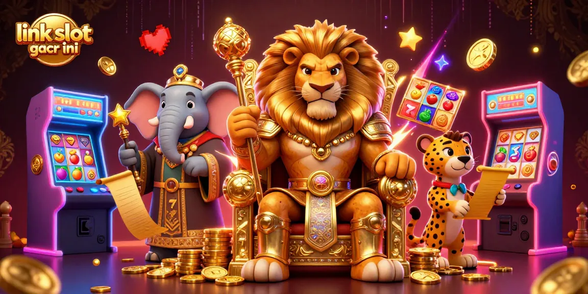 Rasakan permainan mendebarkan dengan link slot gacor hari ini yang menampilkan raja singa dan elemen slot yang cerah.