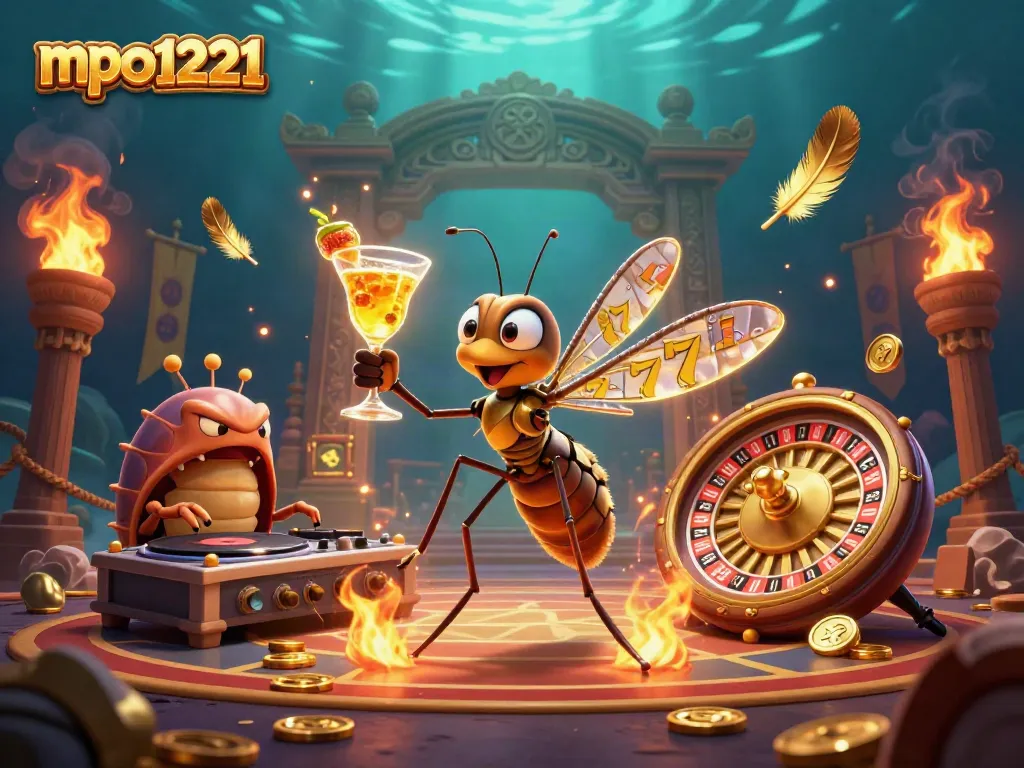 Experience the excitement of mpo1221 with a vibrant casino-themed scene featuring dynamic characters and elements.
