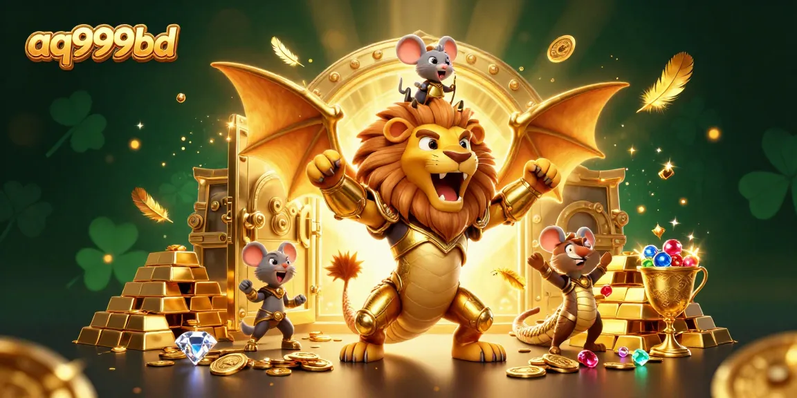 Experience the excitement of aq999bd with a golden chimera, treasure, and dazzling gaming elements.