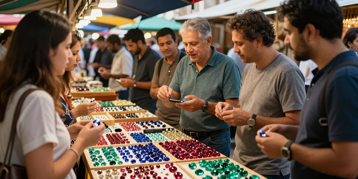 Discover exceptional gemstones at https://www.mygemspot.com with merchants showcasing quality stones in a vibrant market.