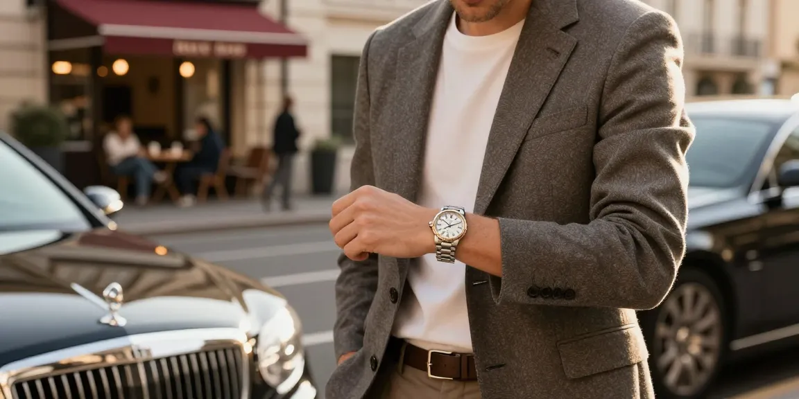 Replicas of luxury watches showcased by a stylish individual on an urban street, highlighting exquisite craftsmanship and elegance.