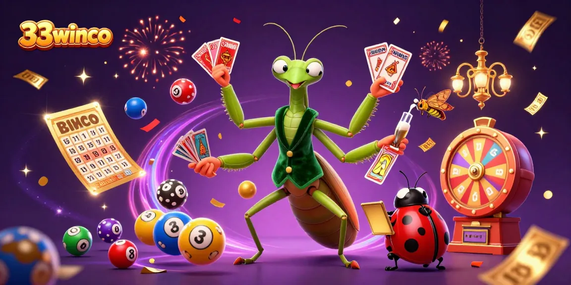 Experience vibrant gaming action at 33winco with colorful lottery and casino elements.