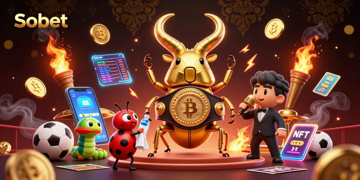 Sbobet enhances your betting experience with a vibrant scene featuring triumphant characters and dynamic sports elements.