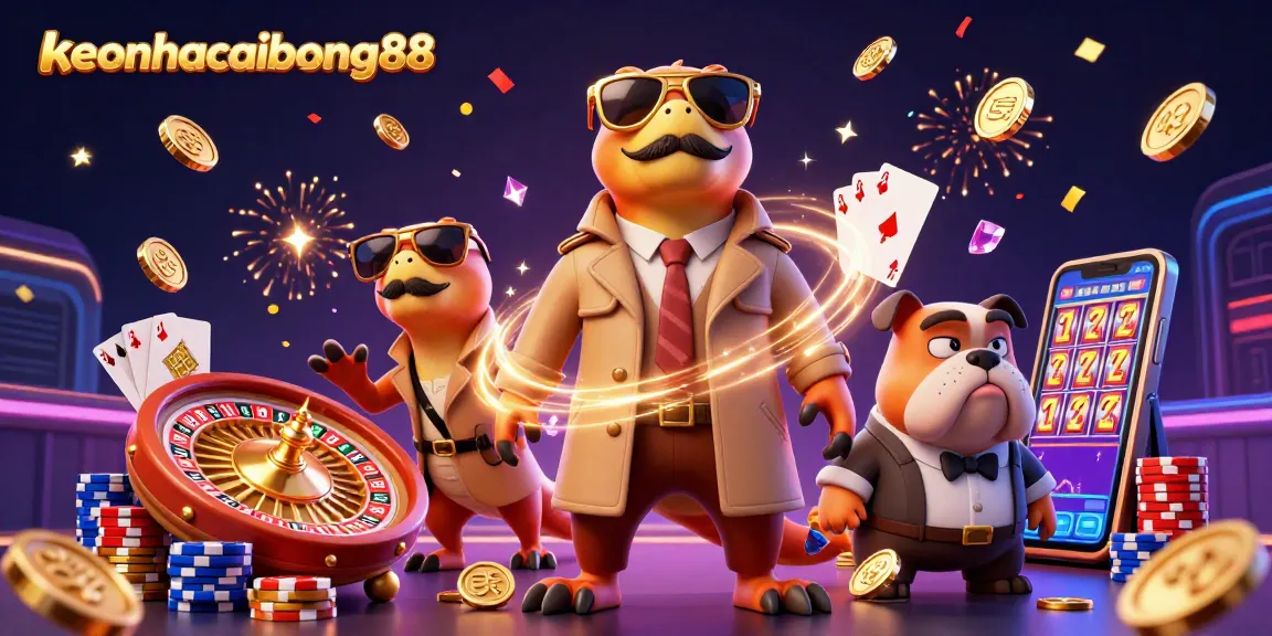 Experience the excitement of keonhacaibong88 with raptors in a trench coat entering a VIP casino.