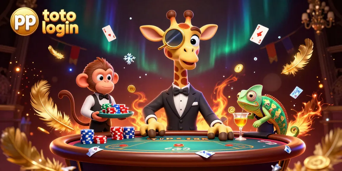 Engage with pp toto login in this vibrant casino-themed scene featuring a giraffe and characters.