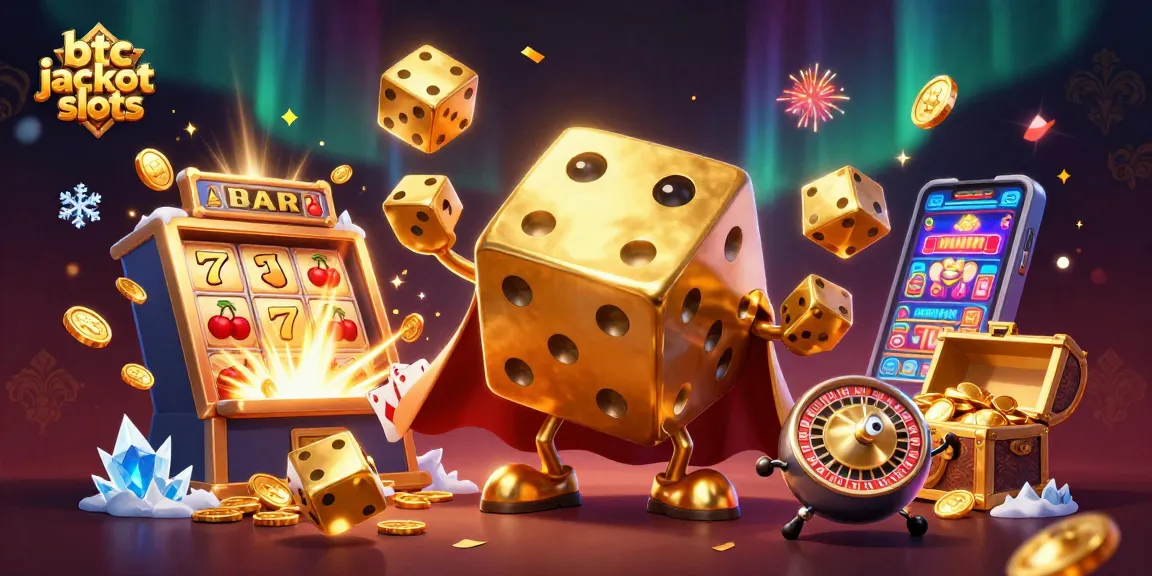 Experience the excitement of btc jackpot slots with a lively 3D illustration depicting dynamic gameplay elements.