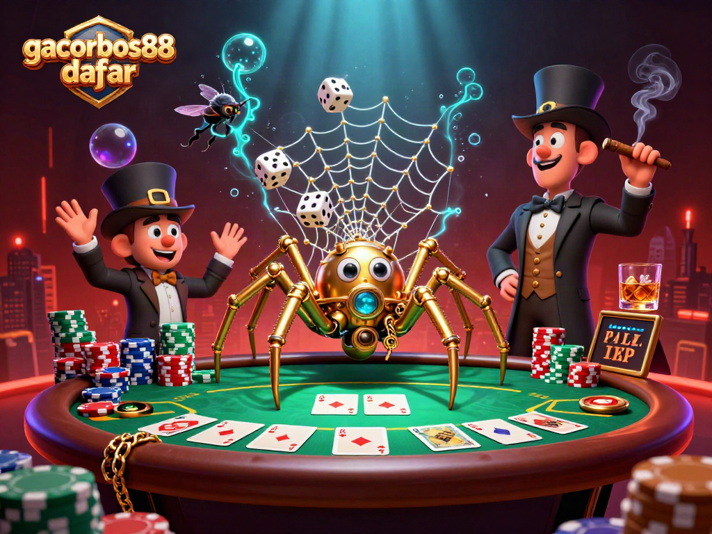 Engage with gacorbos88 daftar as a steampunk spider spins a casinos-themed golden web.