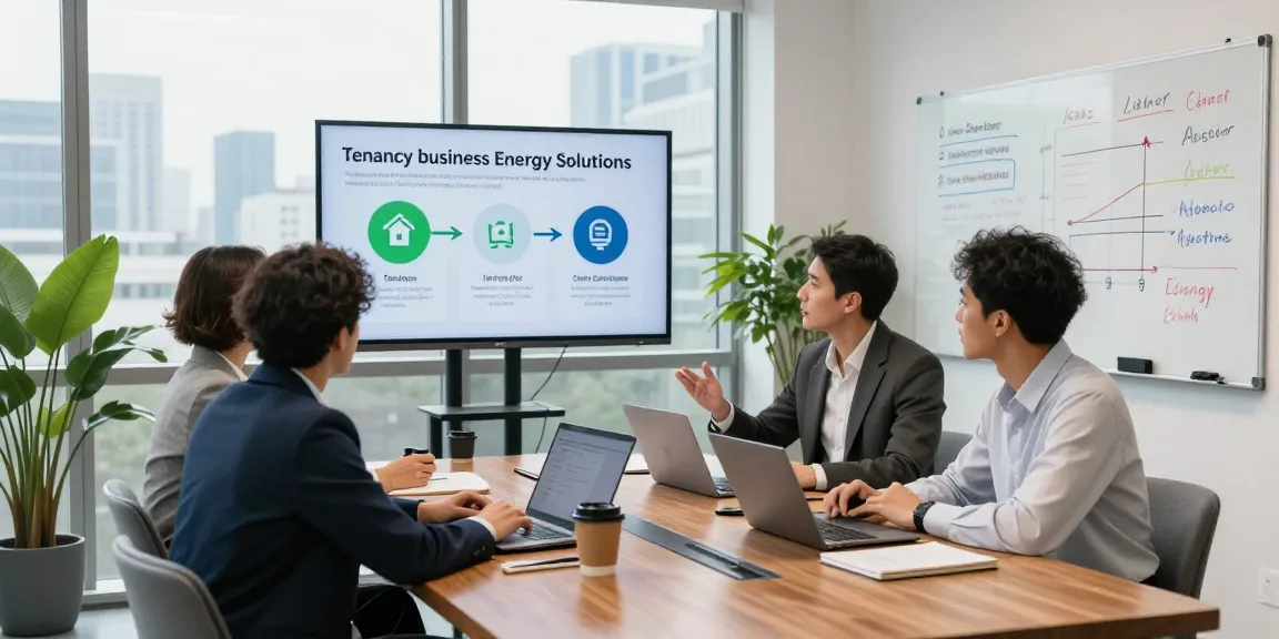 Professionals discussing change of tenancy business energy in a modern office conference room showcasing collaboration.