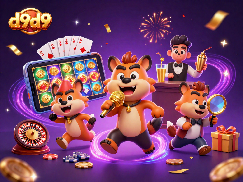 Paglaruan ang d9d9 sa masayang atmospera ng casino na may mga hyena at mga laro ng slot.