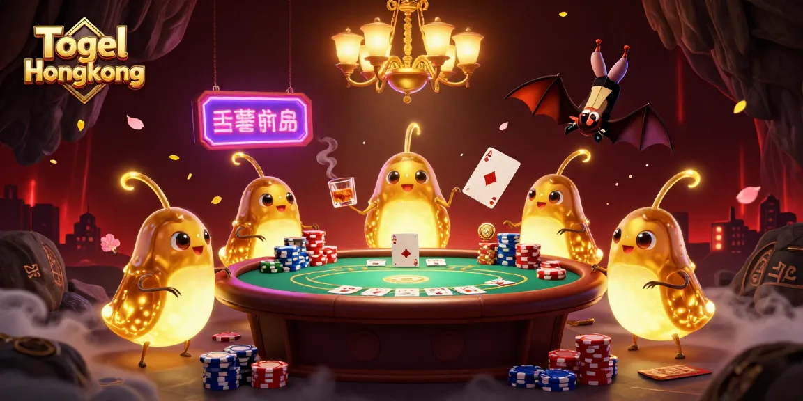 Togel Hongkong shines in a vibrant scene with glowworms illuminating a lively casino, complete with poker action.