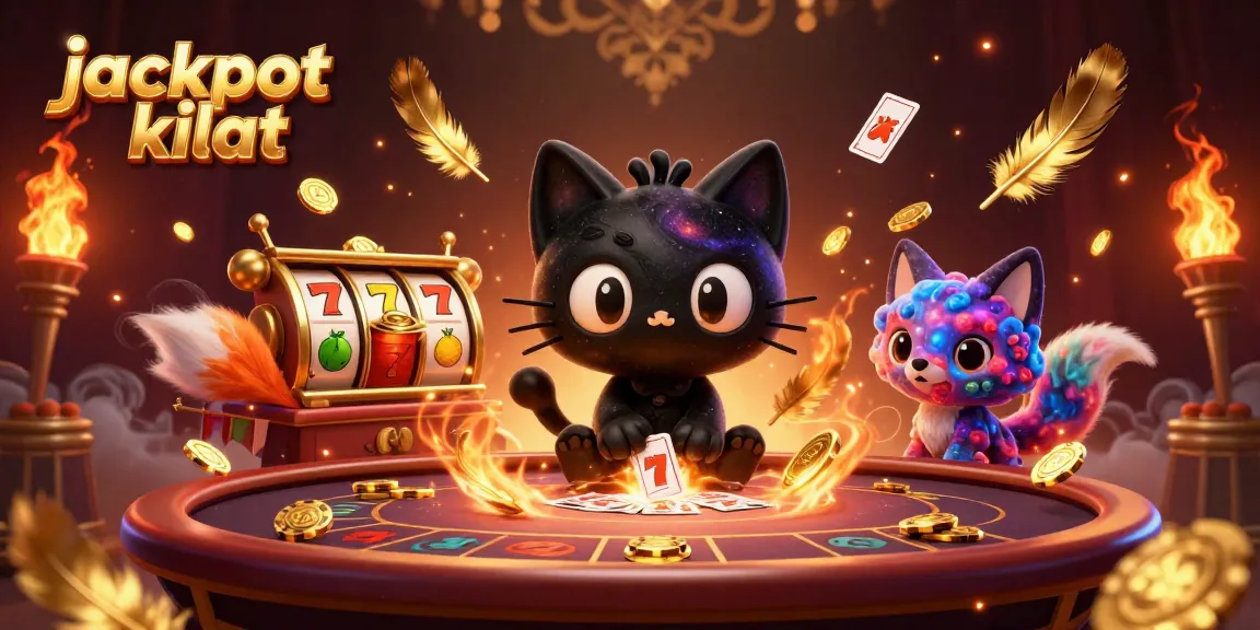 Experience the excitement of jackpot kilat with a cosmic cat at a casino table, swirling in gold.