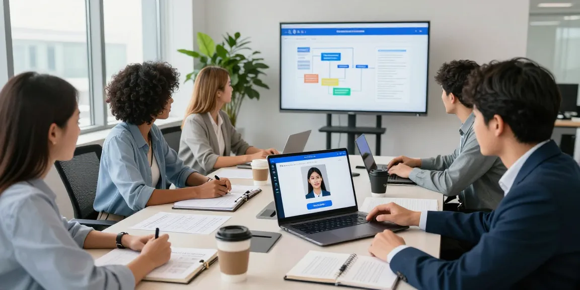 Age verification system demonstration in a corporate office showcasing team collaboration and compliance solutions.