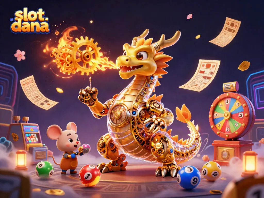 Bermain slot dana dengan naga emas dan bola lotere warna-warni di platform game online