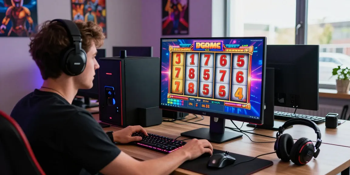 Gamer menikmati pengalaman bermain slot online di kudaliar89, dikelilingi perangkat modern dan cahaya lembut.