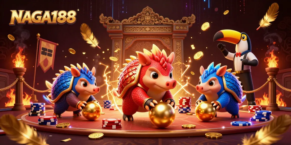 NAGA188: Rivalitas pangolin dalam permainan chip poker di arena dengan efek visual dramatis.