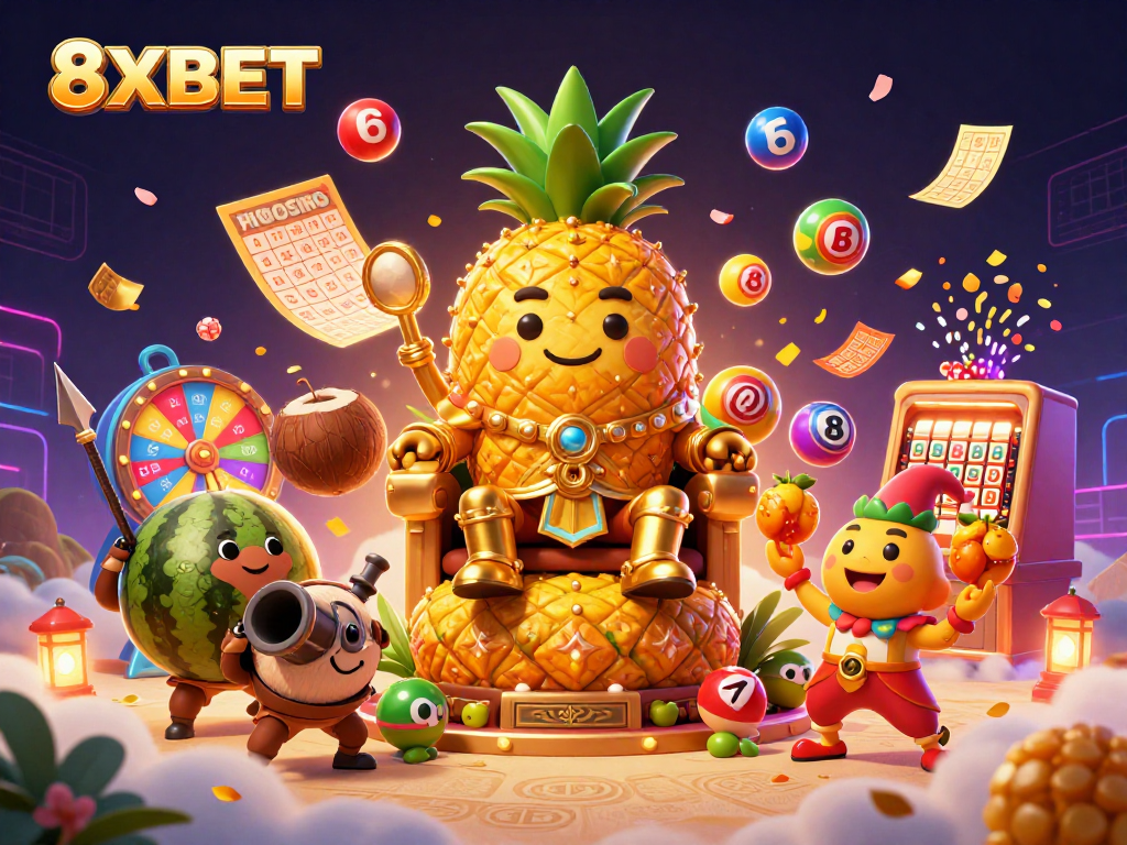 Engage in exciting gameplay on 8XBET with vibrant lottery balls and festive casino elements.