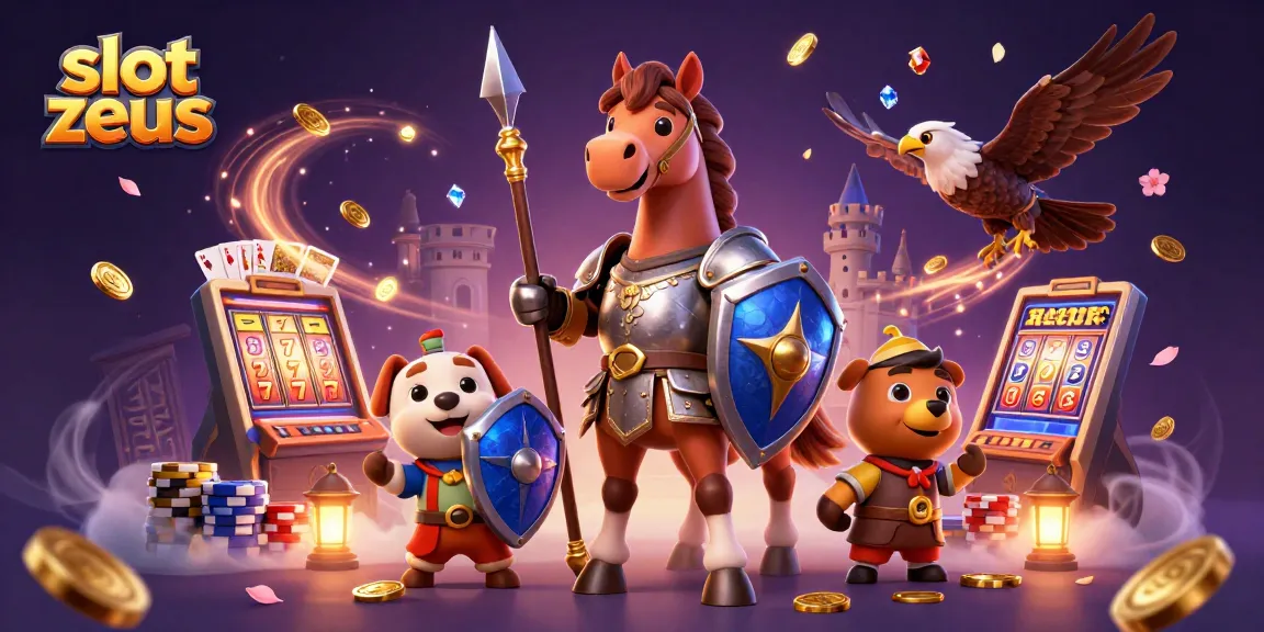Experience thrilling gameplay with slot zeus as a stallion knight, puppy squire, and falcon celebrate amidst dynamic winnings.