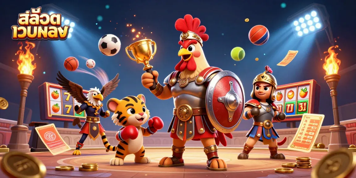 Experience the thrill of สล็อตเว็บตรง with vibrant characters and dynamic slot elements in an engaging 3D illustration.