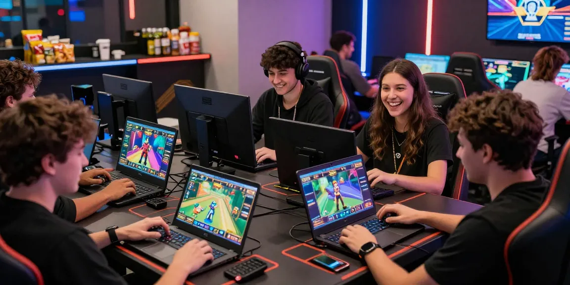 NAGA2000 gaming environment showcasing diverse players engaged in immersive iGaming activities across multiple devices in a vibrant, modern lounge.
