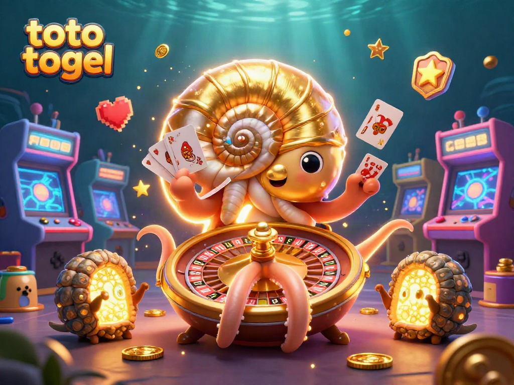 Engage with toto togel in a vibrant underwater casino scene featuring a giant nautilus and arcade elements.