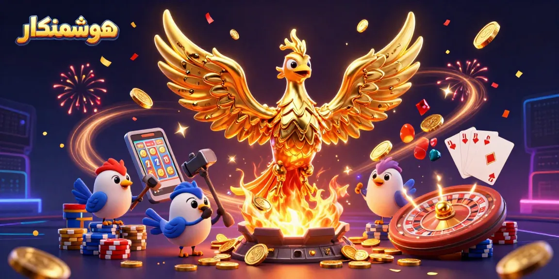 Experience the vibrant magic of هوشمندکار with golden phoenix pouring coins in this casino scene.