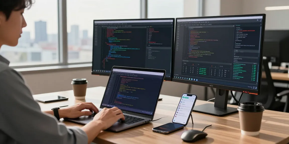 快连 network optimization on dual monitors in a modern tech workspace.