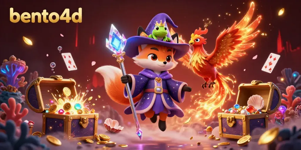 Experience exciting gameplay on bento4d with vivid gaming characters set against a mystical casino backdrop.