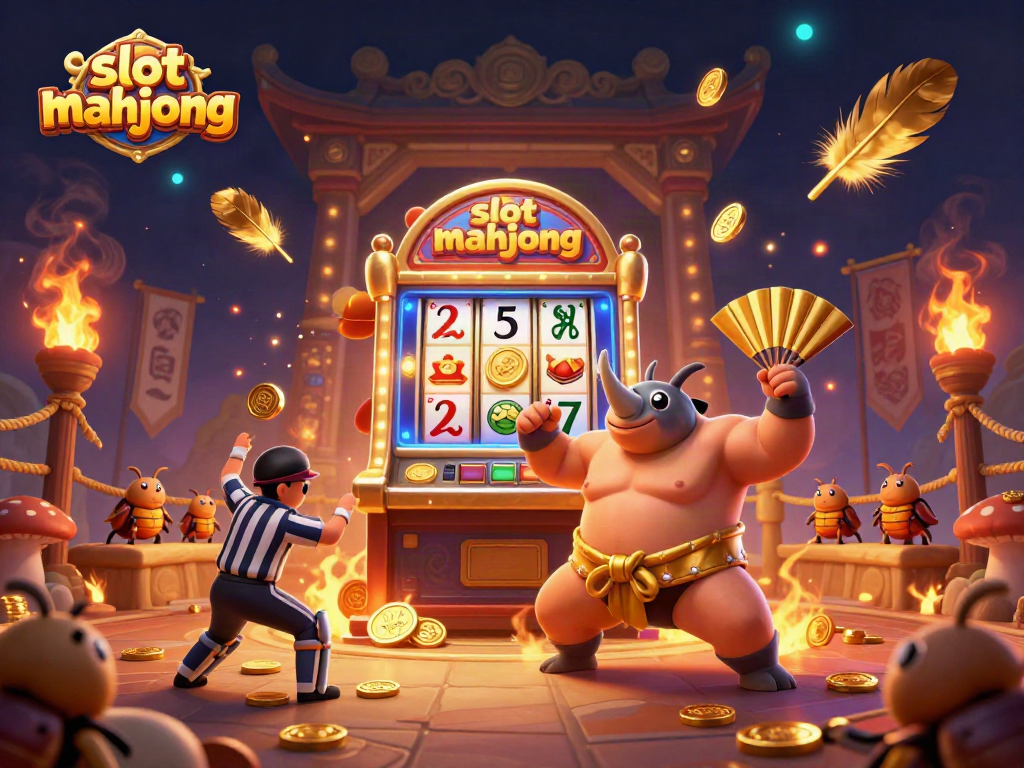 Experience the thrill of slot mahjong with a dynamic 3D illustration featuring vibrant symbols and golden coins.