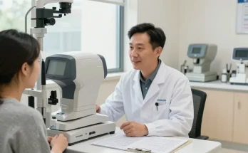 SNU Eye Clinic consultation with a patient, showcasing advanced eye care technology and expertise.