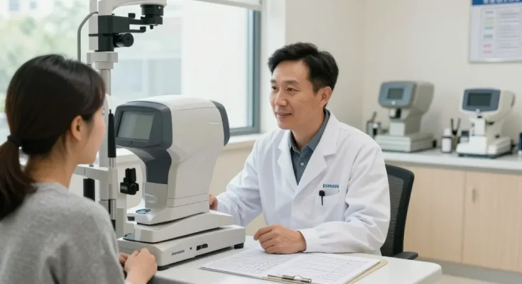 SNU Eye Clinic consultation with a patient, showcasing advanced eye care technology and expertise.
