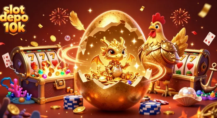 Experience thrilling moments at slot depo 10k, with golden dragon and vibrant casino elements.